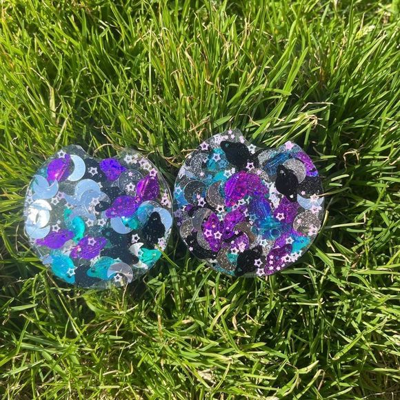 Galaxy Moon & Stars Resin Car Coaster Set - Picture 6 of 11